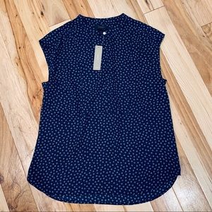 J Crew Blouse Sleeveless Blue Floral Round Hem NWT